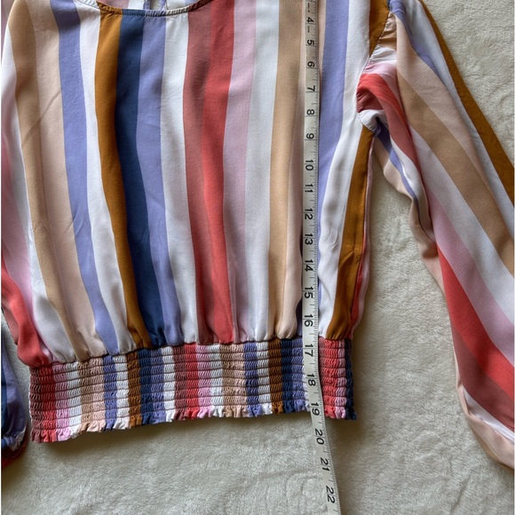 SO Striped Long Sleeve Blouse with elastic waist and cuffs. Women’s sz. M. - Picture 6 of 7